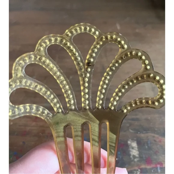 💚Vintage Celluloid Sevilla Spanish Flamenco Hair Comb with Green Crystal Gems💚 - Picture 5 of 5